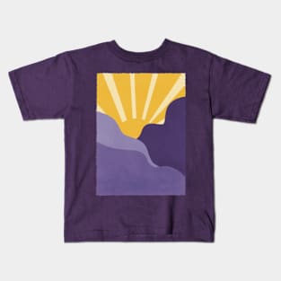 Purple Mountains and Sun Landscape Illustration Kids T-Shirt